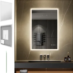 Miroir LED lumineux TEMEO 90 x 120 cm (ou 120x90) antibuée + intensité 2100 lms & couleur réglables salle de bain - Saniverre