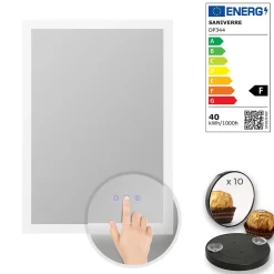 Miroir LED lumineux TEMEO 90 x 120 cm (ou 120x90) antibuée + intensité 2100 lms & couleur réglables salle de bain - Saniverre