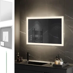Miroir LED lumineux TEMEO 60 x 80 cm (ou 80x60) antibuée + intensité 2100 lms & couleur réglables salle de bain - Saniverre