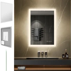 Miroir LED lumineux TEMEO 70 x 100 cm (ou 100x70) antibuée + intensité 2100 lms & couleur réglables salle de bain - Saniverre