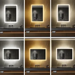 Miroir LED lumineux TEMEO 70 x 100 cm (ou 100x70) antibuée + intensité 2100 lms & couleur réglables salle de bain - Saniverre