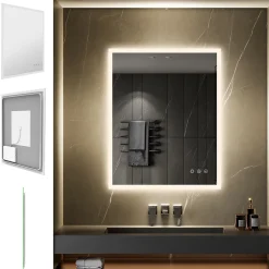 Miroir LED lumineux TEMEO 80 x 100 cm (ou 100x80) antibuée + intensité 2100 lms & couleur réglables salle de bain - Saniverre