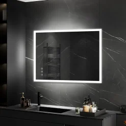 Miroir LED lumineux TEMEO 80 x 100 cm (ou 100x80) antibuée + intensité 2100 lms & couleur réglables salle de bain - Saniverre