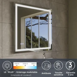 Miroir LED modulable et antibuée VISTA PLUS - 80x80 cm
