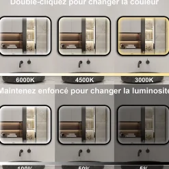 Miroir LED pour Salle de Bain 120x70 cm - Anti-Buée, Lumière tricolore et Dimmable