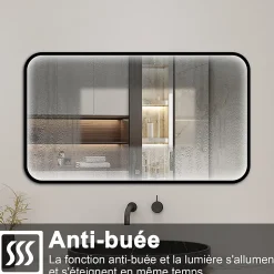 Miroir LED pour Salle de Bain 120x70 cm - Anti-Buée, Lumière tricolore et Dimmable