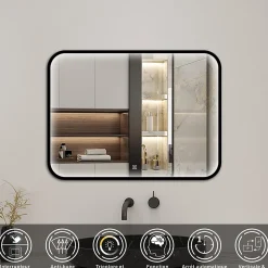 Miroir LED pour Salle de Bain 90x70 cm - Anti-Buée, Lumière tricolore et Dimmable