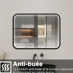 Miroir LED pour Salle de Bain 90x70 cm - Anti-Buée, Lumière tricolore et Dimmable