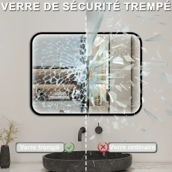Miroir LED pour Salle de Bain 90x70 cm - Anti-Buée, Lumière tricolore et Dimmable