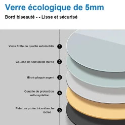 Miroir LED rond de 60cm, dimmable + mémoire + antibuée, IP44, avec interrupteur tactile, 6000k blanc froid, AICA SANITAIRE