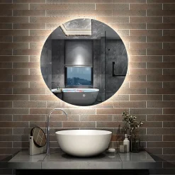 Miroir LED rond sans cadre de 80cm, dimmable + mémoire + antibuée, IP44, horizontal/vertical, 6000k blanc froid, AICA SANITAIRE