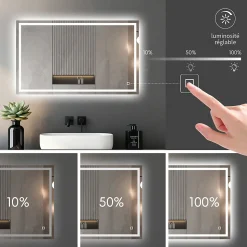 Miroir LED Réversible pour Salle de Bain 80x110 cm - Anti-Buée avec Interrupteur Tactile