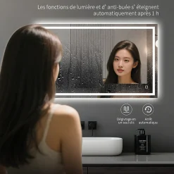 Miroir LED Réversible pour Salle de Bain 80x110 cm - Anti-Buée avec Interrupteur Tactile