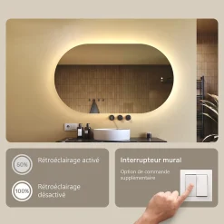Miroir LED Salle de Bain - ARTFORMA - Ovale - 120x70cm - LED Dual + interrupteur tactile + anti-buée