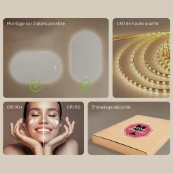 Miroir LED Salle de Bain - ARTFORMA - Ovale - 120x70cm - LED Dual + interrupteur tactile + anti-buée