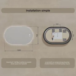 Miroir LED Salle de Bain - ARTFORMA - Ovale - 120x70cm - LED Dual + interrupteur tactile + anti-buée