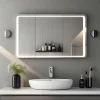 Miroir LED Salle de bain 140x80cm avec horloge digitale et hauts parleurs Bluetooth SANILAND