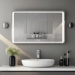 Miroir LED Salle de bain 140x80cm avec horloge digitale et hauts parleurs Bluetooth SANILAND