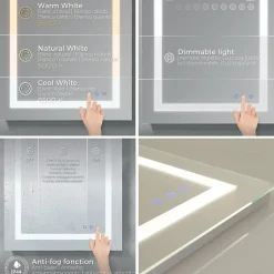 Miroir LED salle de bain OBLONG 60 x 80 cm réversible, anti-buée + éclairage et intensité réglables - Saniverre