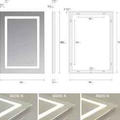 Miroir LED salle de bain OBLONG 60 x 80 cm réversible, anti-buée + éclairage et intensité réglables - Saniverre