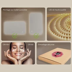Miroir LED Salle de Bain - ARTFORMA - Forme arrondie - 120x70cm - LED Dual + interrupteur tactile + anti-buée