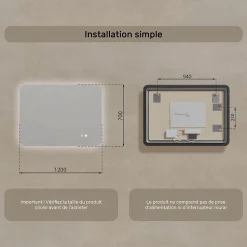 Miroir LED Salle de Bain - ARTFORMA - Forme arrondie - 120x70cm - LED Dual + interrupteur tactile + anti-buée