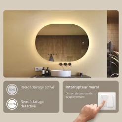 Miroir LED Salle de Bain - ARTFORMA - Ovale - 100x70cm - LED Dual + interrupteur tactile + anti-buée