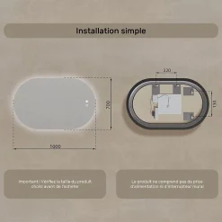 Miroir LED Salle de Bain - ARTFORMA - Ovale - 100x70cm - LED Dual + interrupteur tactile + anti-buée