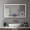 Miroir LED spécial maquillage 80x60 avec zone grossissante X3 et horloge digitale pour salle de bain