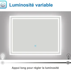 Miroir lumineux à LED, 60x50cm, dimmable, avec mémoire et anti-buée, IP44, horizontal/vertical, blanc froid, AICA SANITAIRE