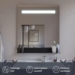 Miroir lumineux antibuée ETAL 70x80 cm avec tablette de rangement