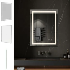 Miroir lumineux CIMEO 60 x 80 cm (ou 80x60) LED 2100 lms, antibuée + intensité & couleur réglables salle de bain - Saniverre