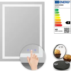 Miroir lumineux CIMEO 70 x 90 cm (ou 90x70) LED 2100 lms, antibuée + intensité & couleur réglables salle de bain - Saniverre