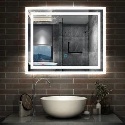 Miroir lumineux dimmable, 70x50cm, avec mémoire, salle de bain anti-buée, 6000k blanc froid, IP44, AICA SANITAIRE