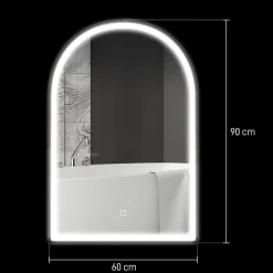 Miroir lumineux LED arqué de salle de bain 90 x 60 cm - tactile, réglable, anti-buée - alu noir