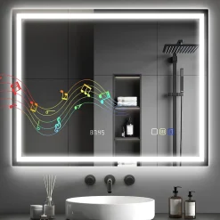 Miroir lumineux LED salle de bain 100x80cm bluetooth interrupteur tactile lumière réglable 3 couleurs fonction antibuée mémoire