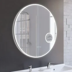 Miroir lumineux rond RONDINARA Diamètre 80cm - antibuée, horloge et loupe