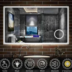 Miroir lumineux 160x800 pour salle de bain avec zone grossissante et hauts parleurs Bluetooth SANILAND