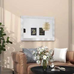 Miroir Mural 106 x 71,5 cm, Cadre en Bois d'Hévéa, Miroir de Courtoisie à Suspension, pour Salle de Bain, Salon, Entrée, Blanc