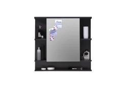 Miroir mural avec étagère - Mélaminé - Noir - 72 - 76 - 20 cm