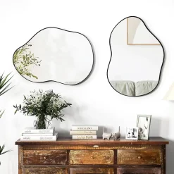 Miroir Mural Décoratif, avec Réflexion HD Claire, Cadre en Bois 2 Méthodes de Suspension pour Entrée,Salon(Or,78 x 56,5cm) (Noir)