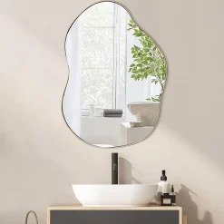 Miroir Mural Décoratif, Miroir en Forme Irrégulière avec Réflexion HD Claire, Cadre en Bois, Or,78 x 56,5cm