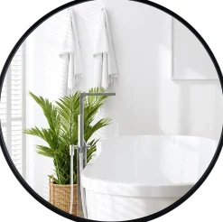 Miroir Mural de Salle de Bain Cadre en Métal Verre Argenté Film Antidéflagrant Miroir Rond de 61CM pour la Décoration