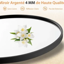 Miroir Mural de Salle de Bain Cadre en Métal Verre Argenté Film Antidéflagrant Miroir Rond de 61CM pour la Décoration