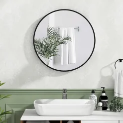 Miroir Mural de Salle de Bain Cadre en Métal Verre Argenté Film Antidéflagrant Miroir Rond de 61CM pour la Décoration