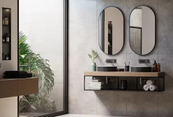 Miroir mural oval design de salle de bain avec cadre en aluminium noir - 8144B - 55x100cm