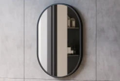 Miroir mural oval design de salle de bain avec cadre en aluminium noir - 8144B - 40x60cm