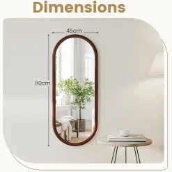 Miroir Mural Peu Encombrant,avec Cadre en Bois Massif,Miroir HD,4 Crochets de Fixation,pour Salon,Chambre, Balcon, Entrée, Noyer