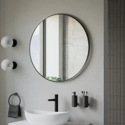 Miroir mural rond design de salle de bain, cadre en aluminium, verre 4mm - 8232 - Couleur et Noir, 80cm