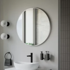 Miroir mural rond design de salle de bain, cadre en aluminium, verre 4mm - 8232 - Couleur et Blanc, 80cm